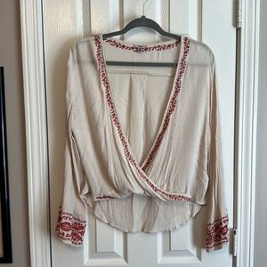 Ecoté Sheer Wrap Style Top with Embroidered Details